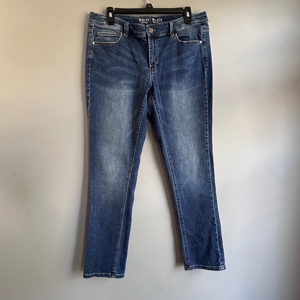 White House Black Market Skinny Leg Jeans Blue Dark Wash Size 12 Stretch Denim